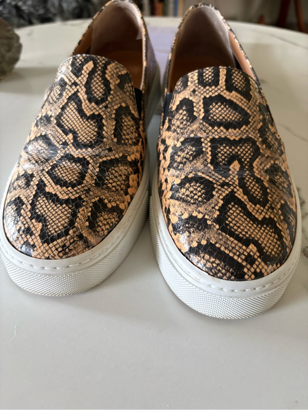Aquatalia Tan & Black Snake-Print Slip-On Sneakers